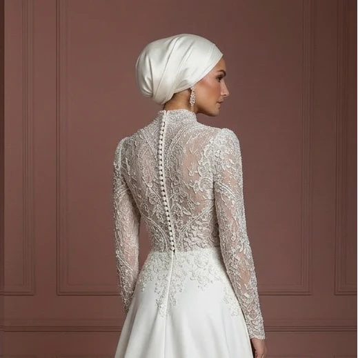Hijab Wedding Dress With Beaded Lace Luxury Bridal Muslim - Image 5