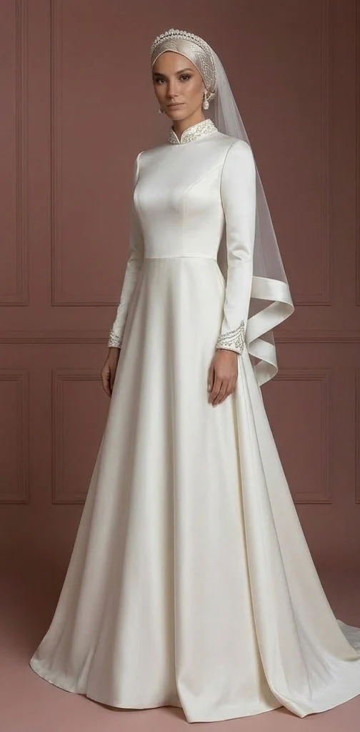 Hijab Wedding Dress With Closed Back Modest Bridal Muslim - Image 2