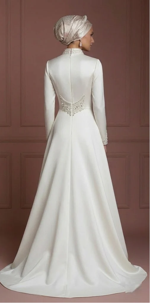 Hijab Wedding Dress With Closed Back Modest Bridal Muslim - Image 3