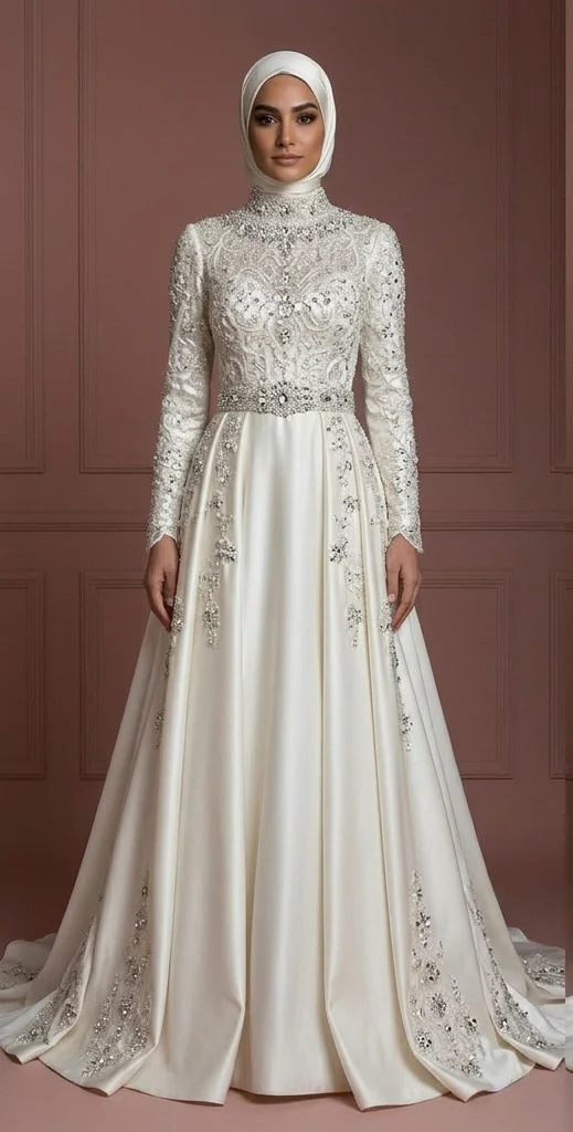 Hijab Wedding Dress With Crystal Embellishment Luxury Muslim - Image 2