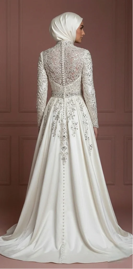 Hijab Wedding Dress With Crystal Embellishment Luxury Muslim - Image 3