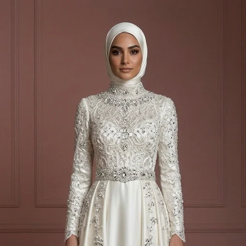 Hijab Wedding Dress With Crystal Embellishment Luxury Muslim - Image 4