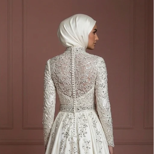 Hijab Wedding Dress With Crystal Embellishment Luxury Muslim - Image 5