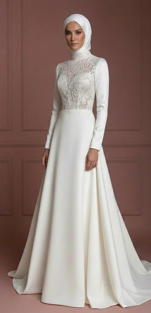 Hijab Wedding Dress With Elegant Satin Finish Muslim - Image 2