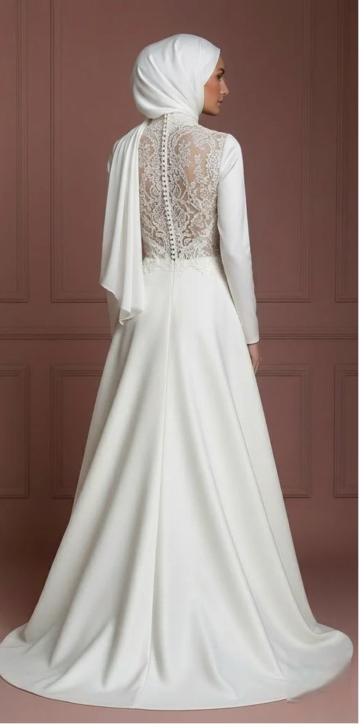 Hijab Wedding Dress With Elegant Satin Finish Muslim - Image 3