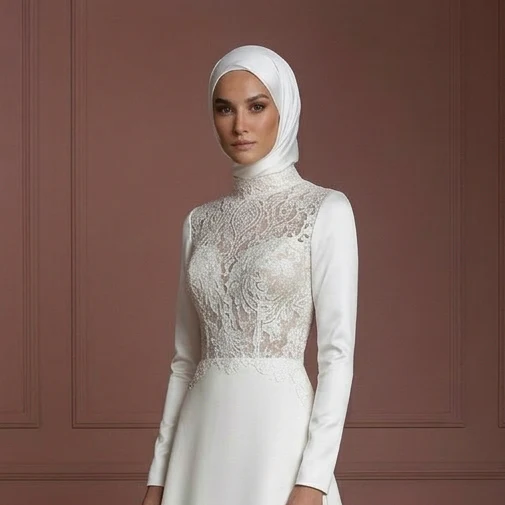 Hijab Wedding Dress With Elegant Satin Finish Muslim - Image 4