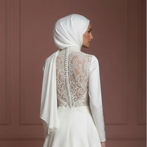 Hijab Wedding Dress With Elegant Satin Finish Muslim - Image 5