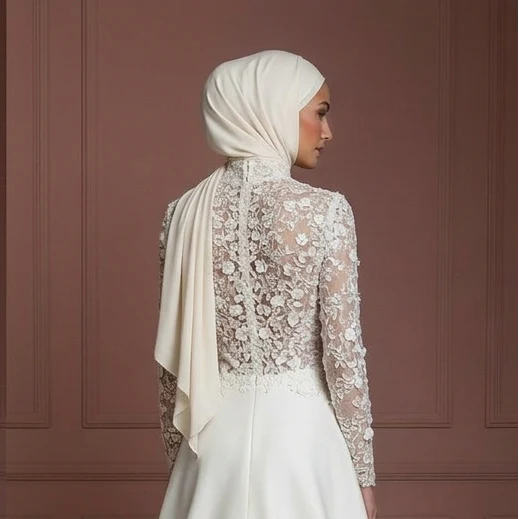 Hijab Wedding Dress With Floral Lace Pattern Muslim - Image 5