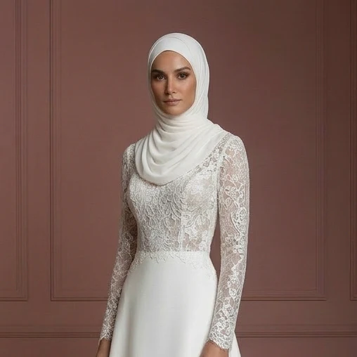 Hijab Wedding Dress With Lace Cap Sleeves Muslim - Image 4