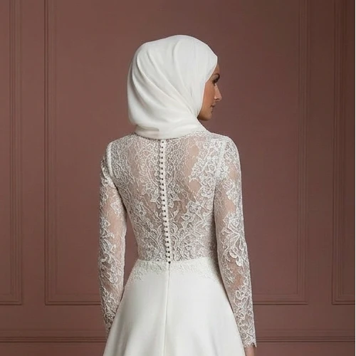 Hijab Wedding Dress With Lace Cap Sleeves Muslim - Image 5