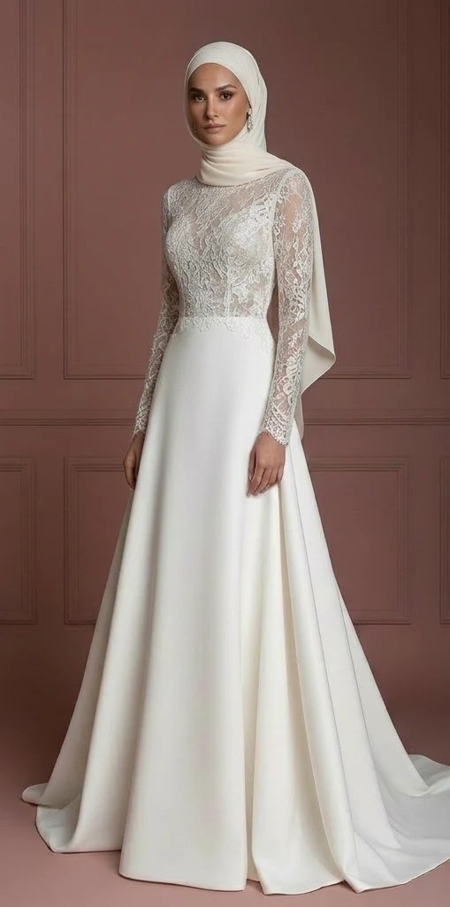 Hijab Wedding Dress With Long Sleeves Elegant Modest Muslim - Image 2
