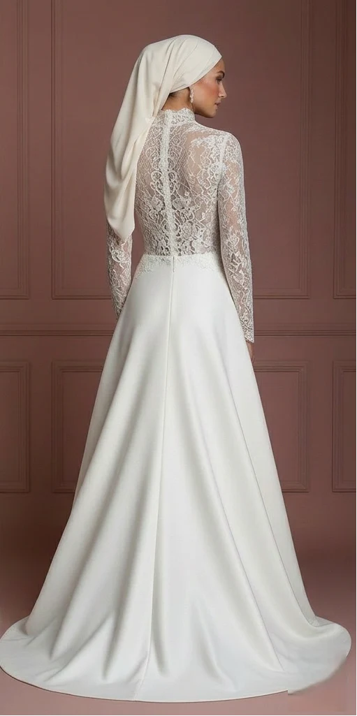 Hijab Wedding Dress With Long Sleeves Elegant Modest Muslim - Image 3