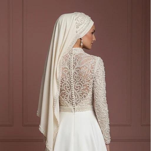 Hijab Wedding Dress With Pearl Beading Luxury Bridal Muslim - Image 5