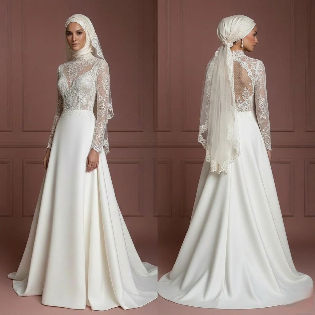 Hijab Wedding Dress With Romantic Elegant Style Muslim