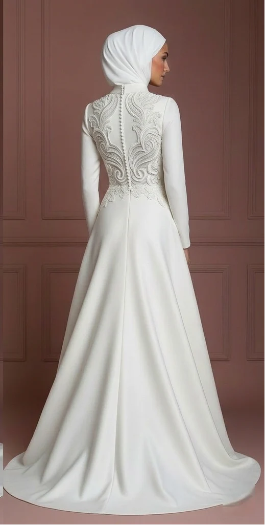 Hijab Wedding Dress With Sculpted Bodice Design Muslim - Image 3