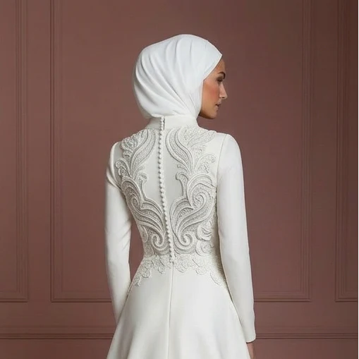 Hijab Wedding Dress With Sculpted Bodice Design Muslim - Image 5