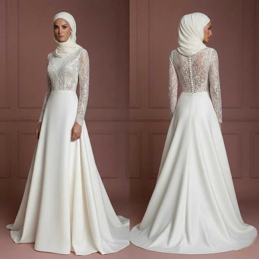 Hijab Wedding Dress With V Neck Modest Elegant Style Muslim