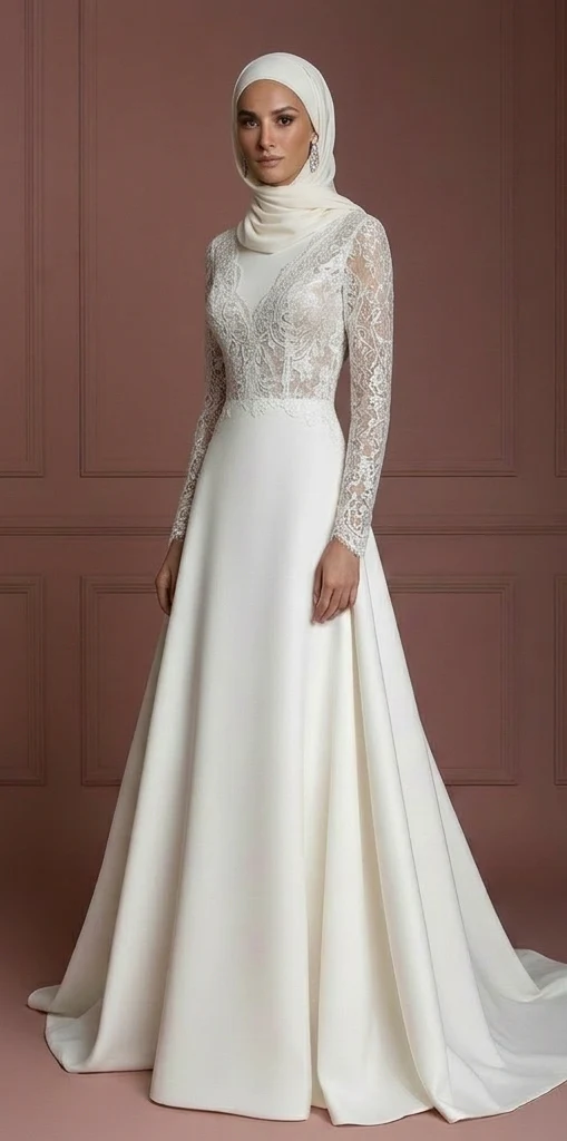 Hijab Wedding Dress With V Neck Modest Elegant Style Muslim - Image 2