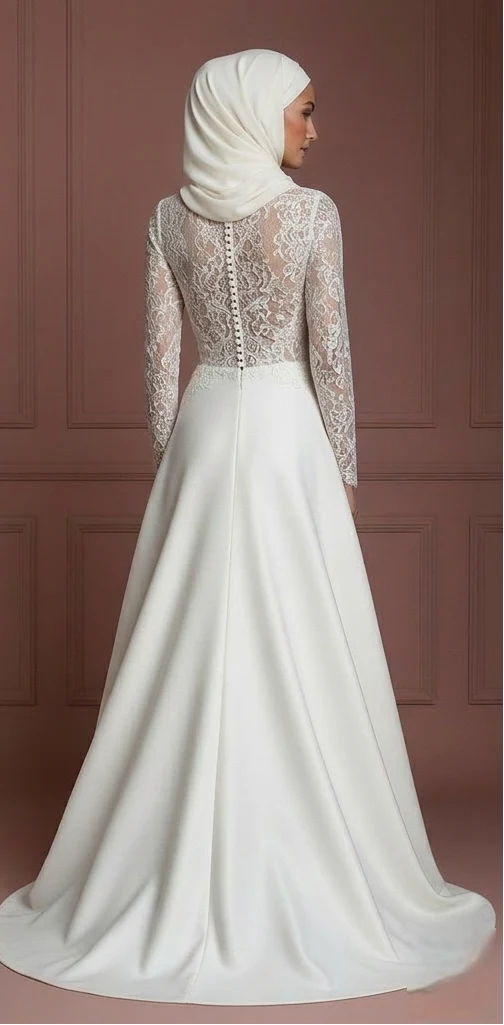 Hijab Wedding Dress With V Neck Modest Elegant Style Muslim - Image 3