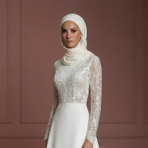 Hijab Wedding Dress With V Neck Modest Elegant Style Muslim - Image 4