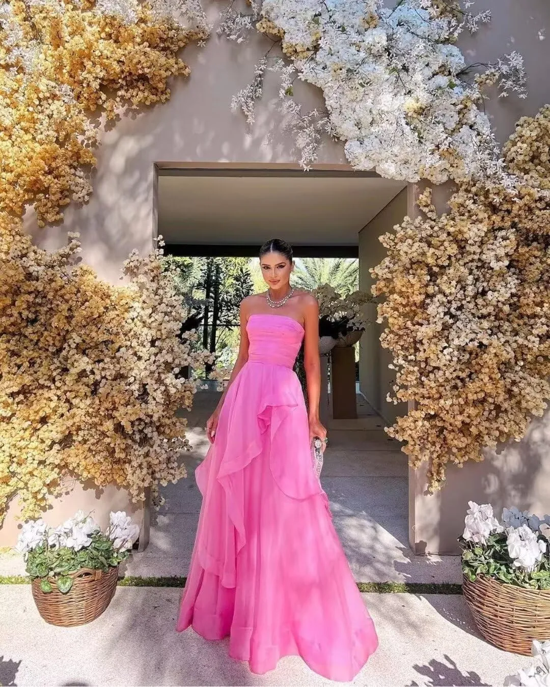 Hot Pink Ruffles Prom Dresses Sweetheart Pleated Strapless Floor Length Formal Evening Dress Women Special Party Gowns - Image 3