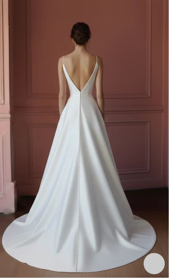 Long Slit Satin Wedding Dress Classic Spaghetti Strap Style - Image 3