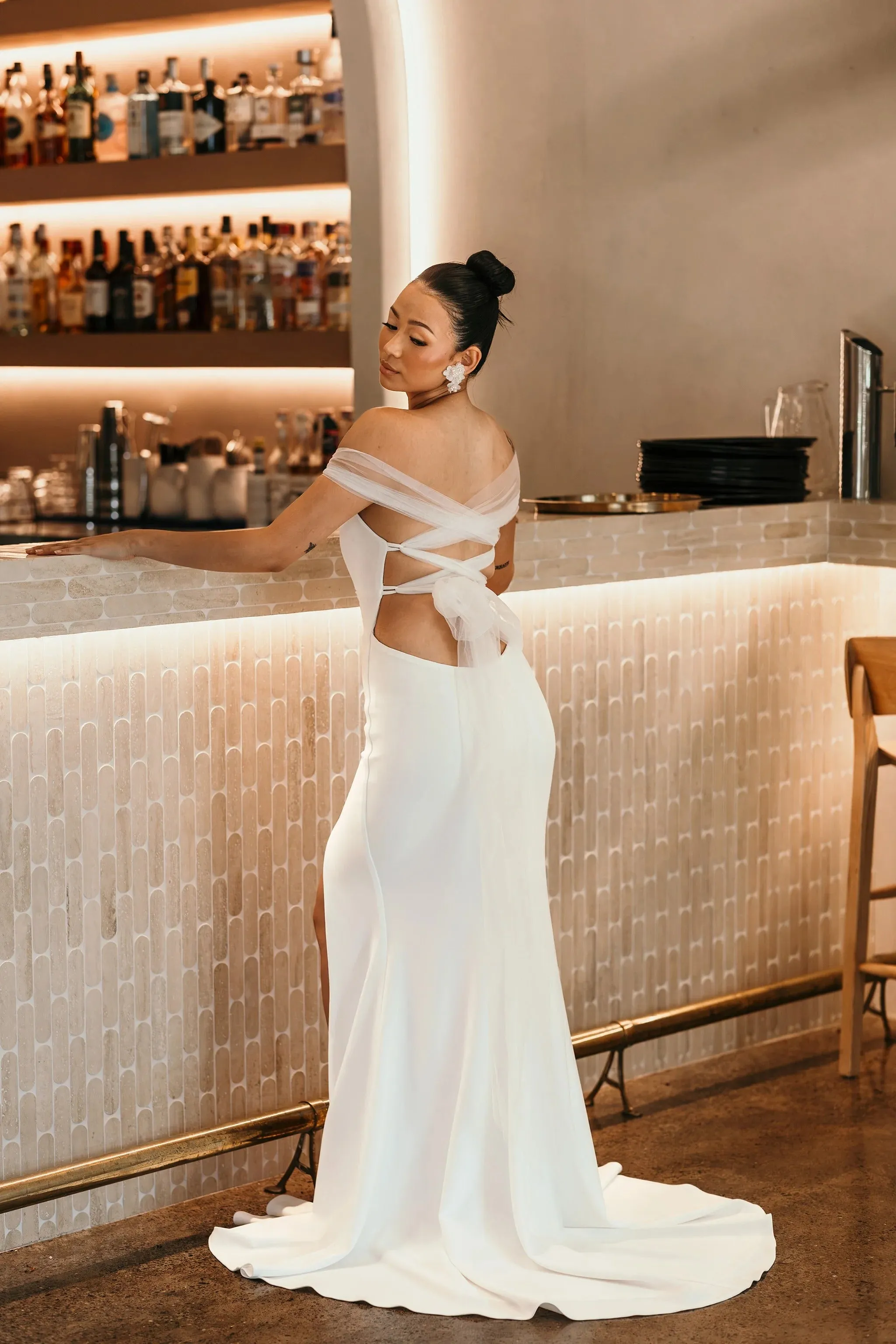 Romantic Bow Back with Extended Train Tails Wedding Dress Satin Bridal Gown Skirt Vestido De Novia Bow Court Train Dress - Image 4