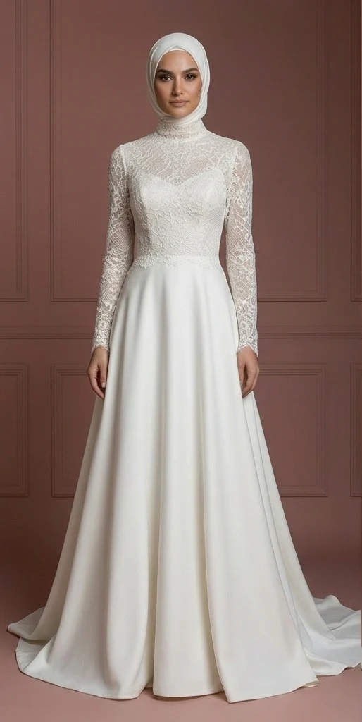 Islamic Hijab Wedding Dress Full Coverage Bridal Gown Muslim - Image 2