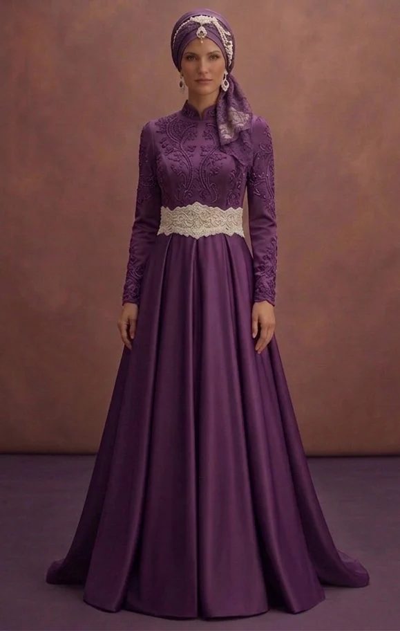 Ivory Belted Muslim Prom Dresses – Structured & Elegant Looks - Image 2