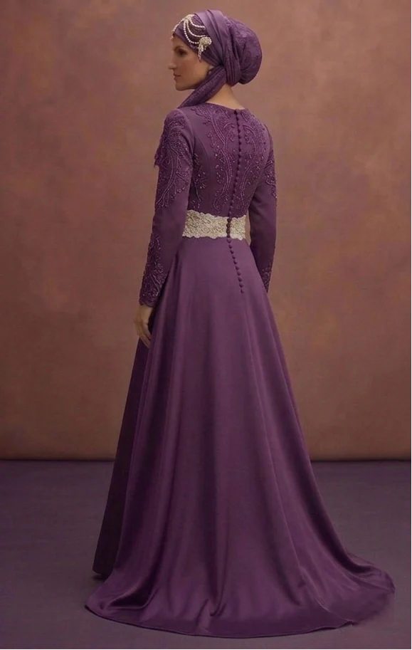 Ivory Belted Muslim Prom Dresses – Structured & Elegant Looks - Image 3