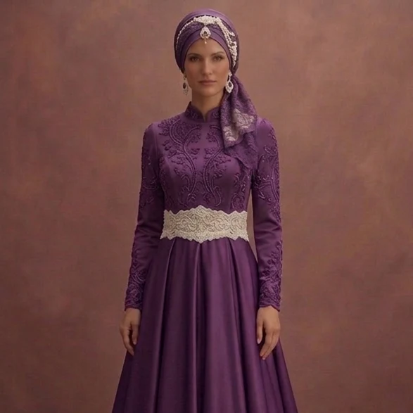 Ivory Belted Muslim Prom Dresses – Structured & Elegant Looks - Image 4