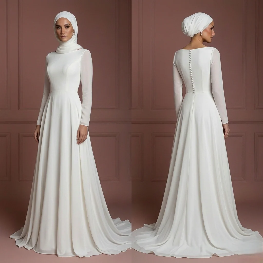Ivory Chiffon Minimalist Wedding Dress – Modern Muslim Hijab