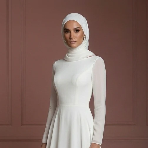 Ivory Chiffon Minimalist Wedding Dress – Modern Muslim Hijab - Image 4