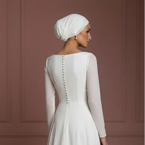 Ivory Chiffon Minimalist Wedding Dress – Modern Muslim Hijab - Image 5