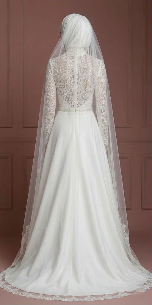 Ivory Hijab Wedding Dress Elegant Modest Bridal Gown Muslim - Image 3