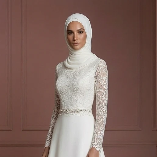 Ivory Hijab Wedding Dress Elegant Modest Bridal Gown Muslim - Image 4