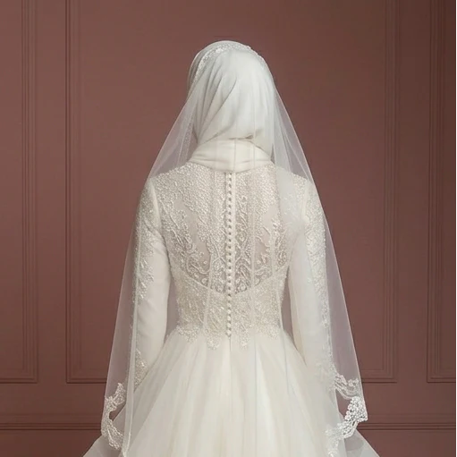 Ivory Organza Layered Wedding Dress with Hijab – Ideal for Nikah Ceremony Muslim - Image 5