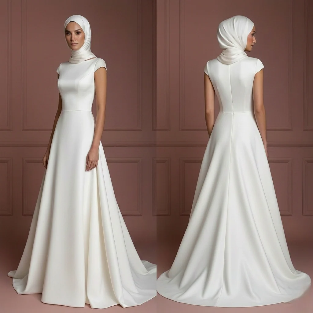 Ivory Silk Elegant Wedding Dress with Hijab – Minimalist & Modern Muslim
