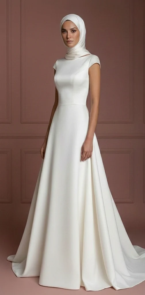 Ivory Silk Elegant Wedding Dress with Hijab – Minimalist & Modern Muslim - Image 2