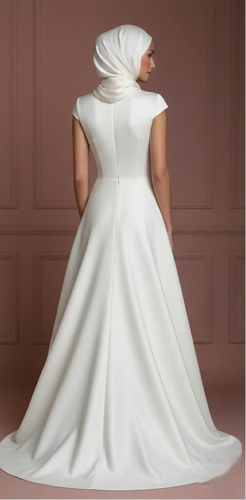Ivory Silk Elegant Wedding Dress with Hijab – Minimalist & Modern Muslim - Image 3