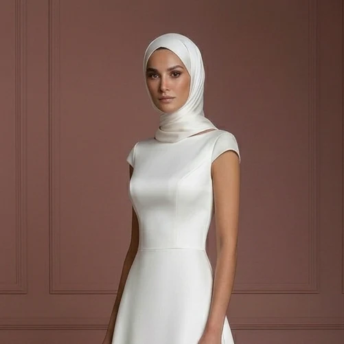 Ivory Silk Elegant Wedding Dress with Hijab – Minimalist & Modern Muslim - Image 4