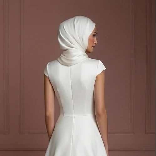 Ivory Silk Elegant Wedding Dress with Hijab – Minimalist & Modern Muslim - Image 5