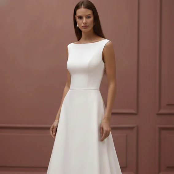 Casual White Wedding Dress Simple Long Floor Length Sundress - Image 4