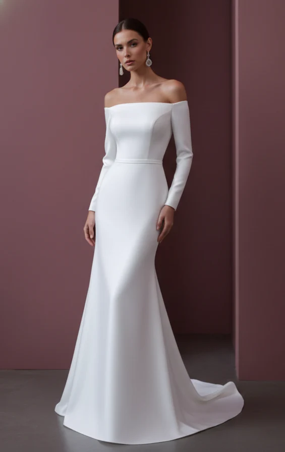 Cream Wedding Dress Matte Finish Long Evening Style Bridal - Image 2