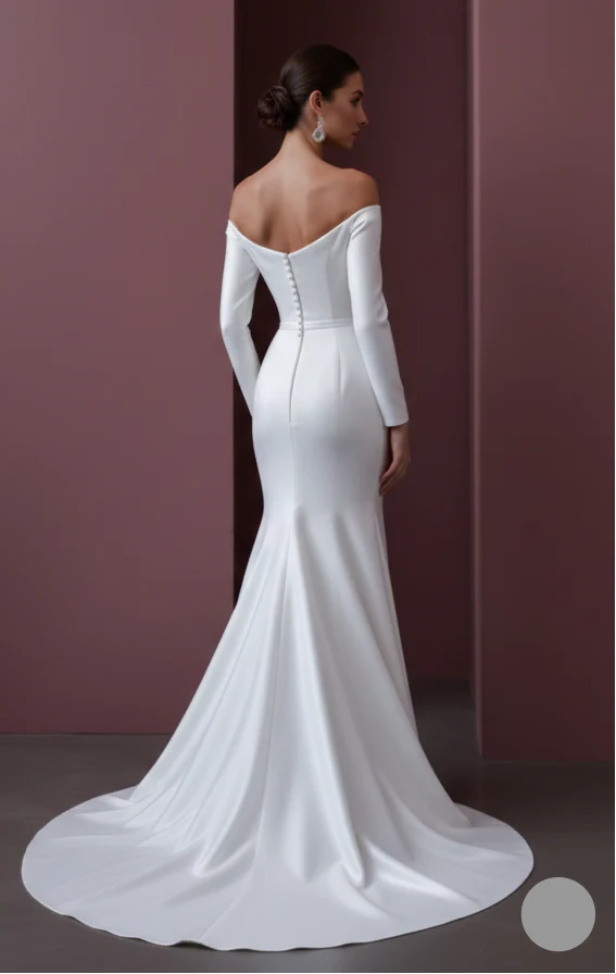 Cream Wedding Dress Matte Finish Long Evening Style Bridal - Image 3