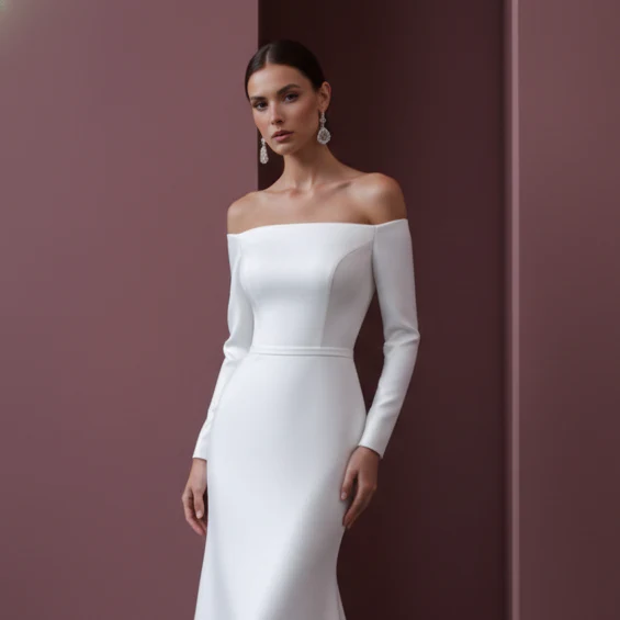 Cream Wedding Dress Matte Finish Long Evening Style Bridal - Image 4