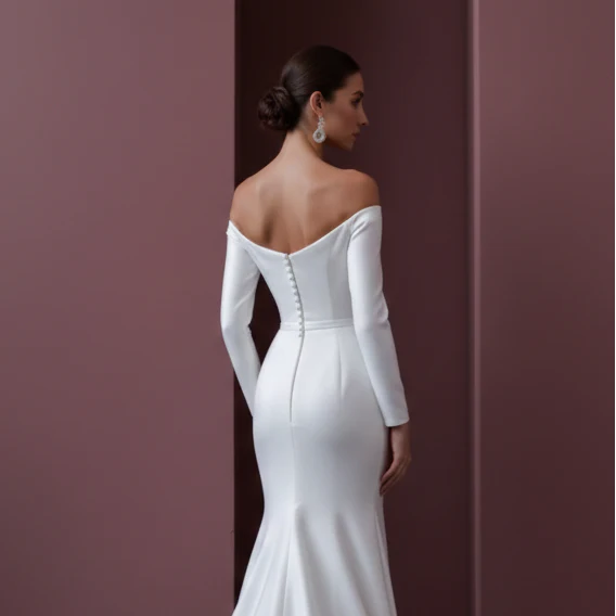 Cream Wedding Dress Matte Finish Long Evening Style Bridal - Image 5