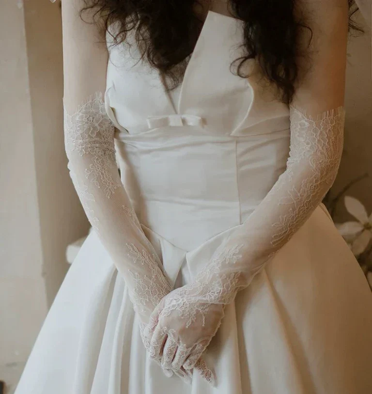 Lace Long Bridal Gloves Flower Wristband Pearl Wedding Glove For Women Girl Party Evening Dress Jewelry Brides Accessories - Image 6