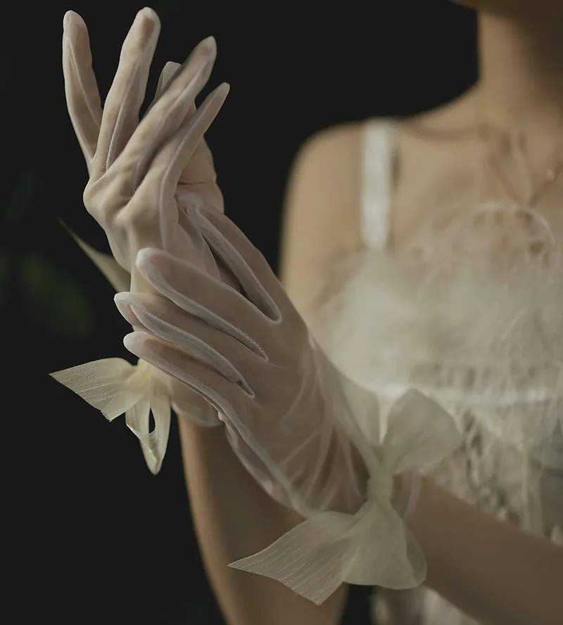 Lace Short Bridal Gloves bowknot Wristband Wedding Glove For Women Girl Party Evening Dress Jewelry Bride Accessories - Image 3