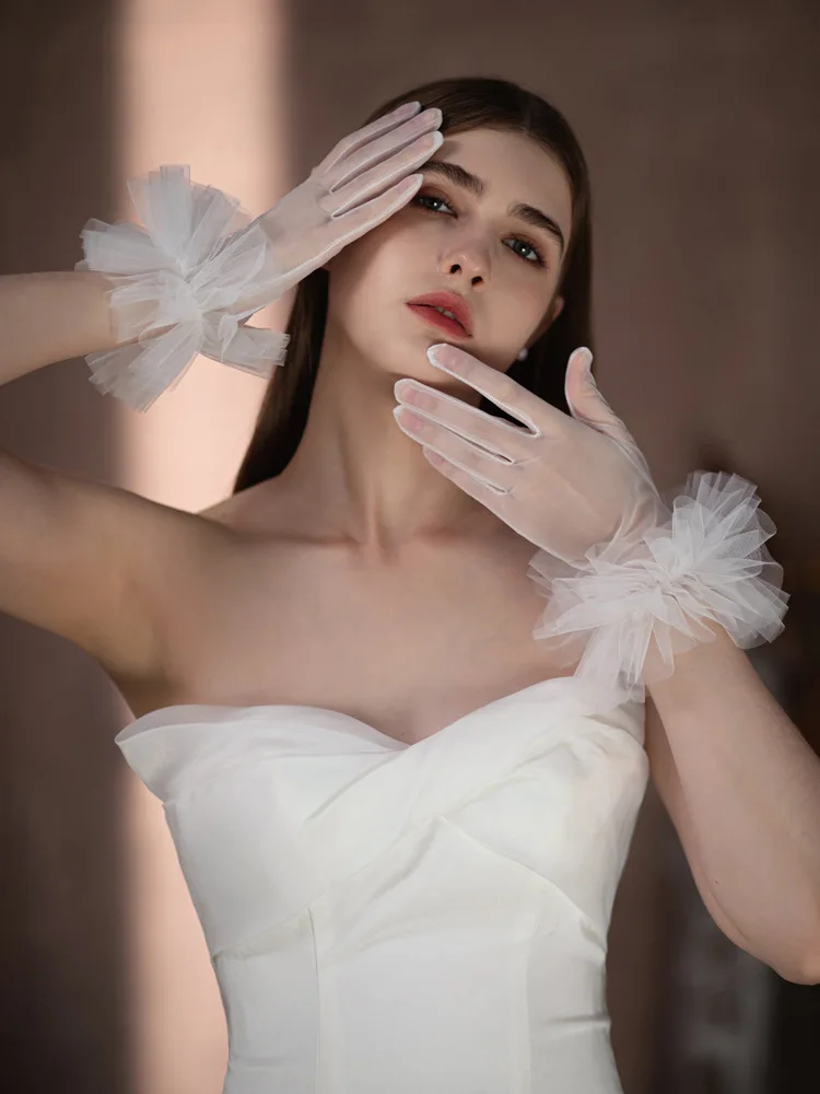 Lace Short Bridal Gloves Wristband White Wedding Glove For Women Girl Party Evening Dress Jewelry Brides Accessories - Image 4